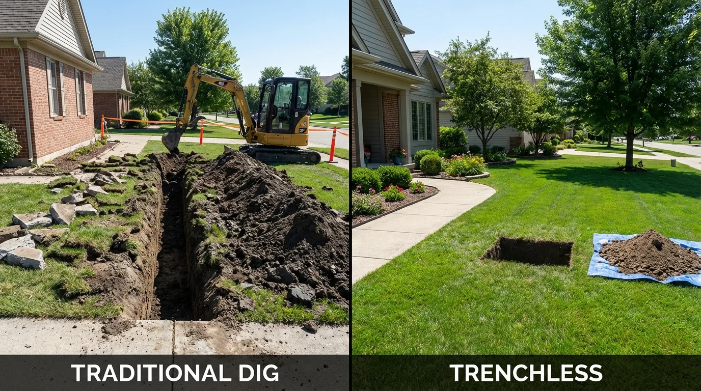 Trenchless sewer repair with minimal yard damage versus traditional excavation in Hastings, MI
